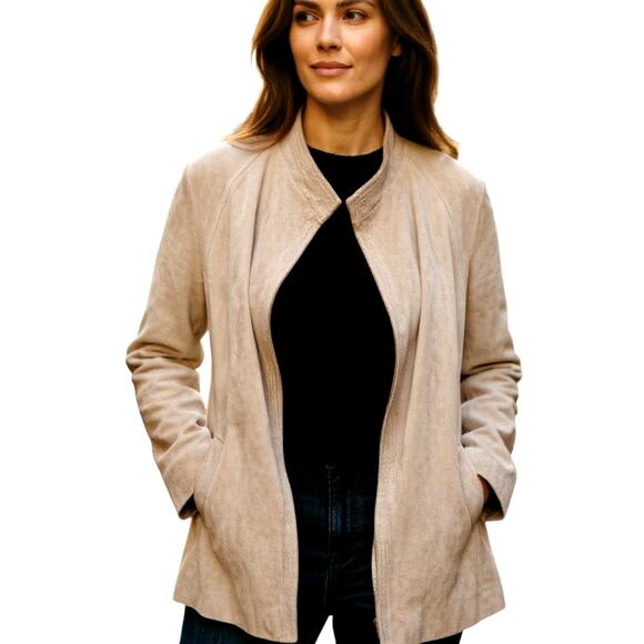 Jordache Junior 9 10 Tan 100 % Leather Open Coat Jacket Size Medium M Teen - Picture 1 of 8